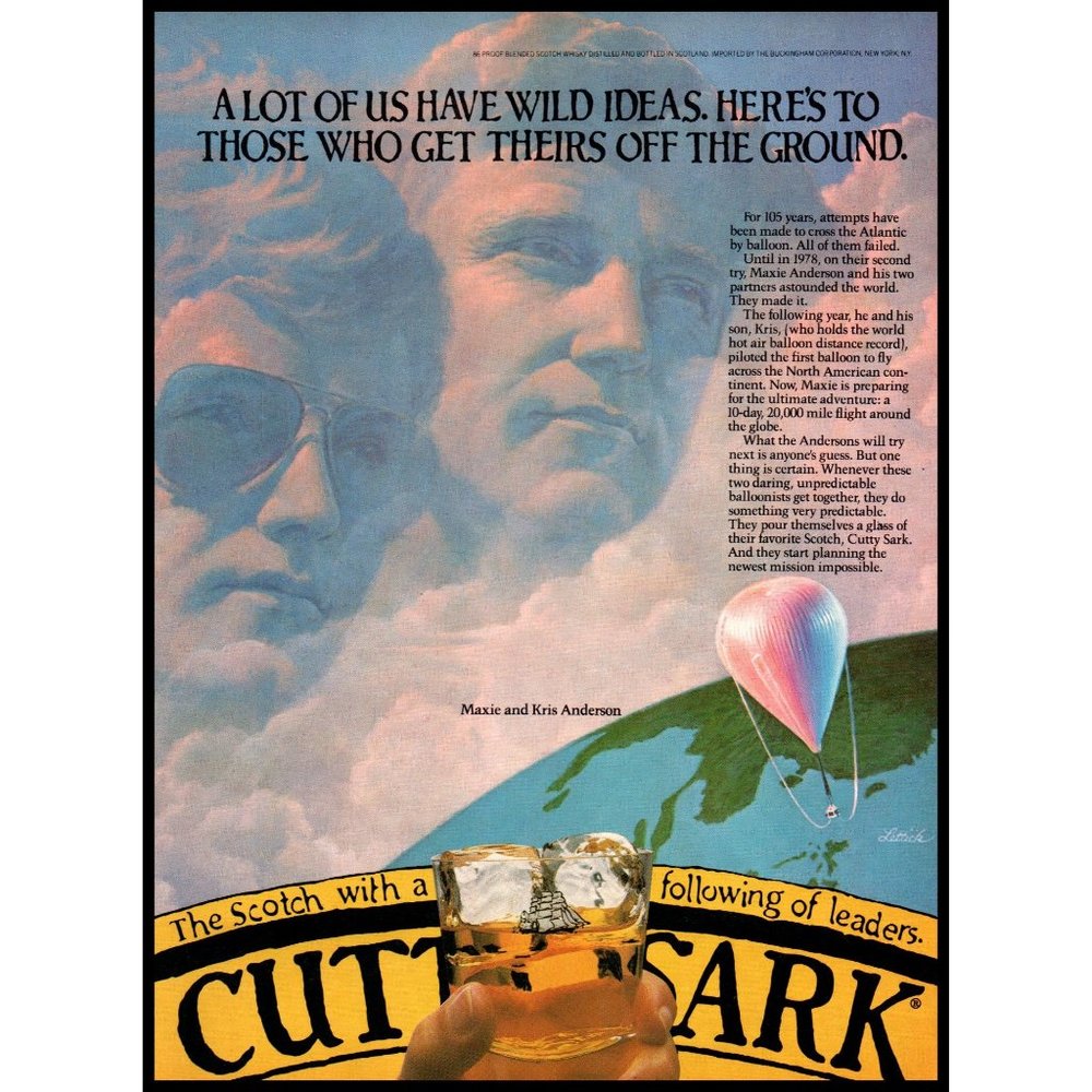 1981 Cutty Sark Scotch Hot Air Balloon Around the World Vintage Print Ad Photo